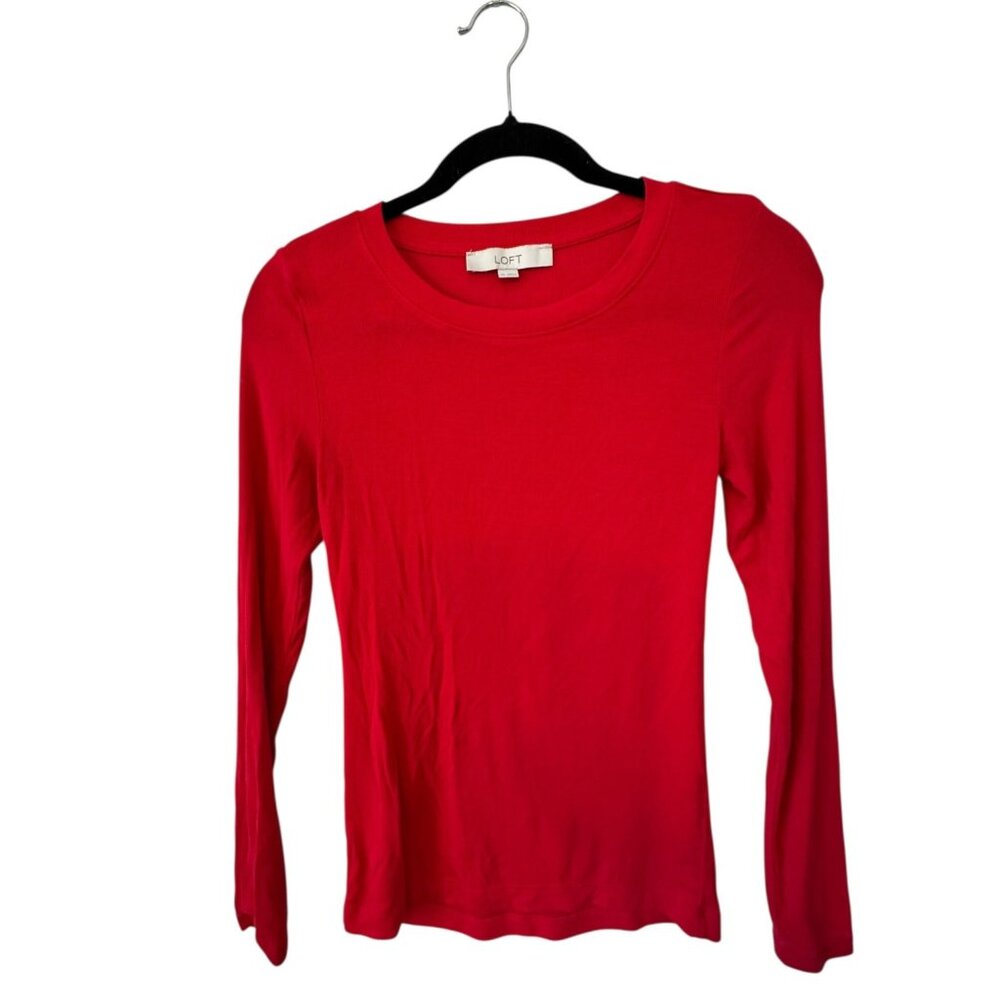 Ann Taylor Loft Womens Red Long Sleeve Crew Neck Cotton Top XS